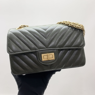 CHANEL BAG 2.55 AS0874 REISSUE FLAP MINI 20CM CHEVRON V-STITCH CALFSKIN GREEN GHW RFID MICROCHIPPED