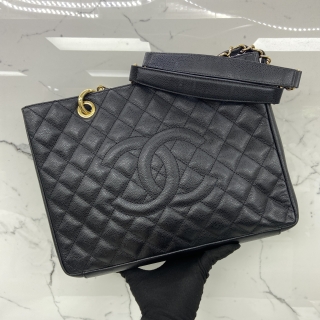 CHANEL BAG CAVIAR SKIN GST CHAIN TOTE BLACK GHW NO.17