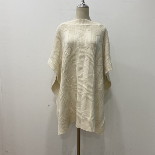 HERMES CLOTHES SWEATER PONCHO MAILLE SOFTER A3 BLANC WHITE 100%WOOL 34