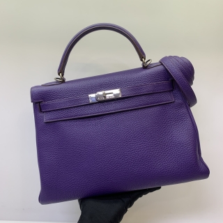 HERMES BAG KELLY 32 TAURILLON CLEMENCE PURPLE PHW □N STAMP
