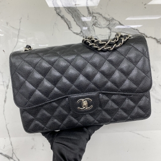 CHANEL BAG CLASSIC FLAP CAVIAR SKIN W FLAP NO.24 BLACK SHW JUMBO 30CM 24384182