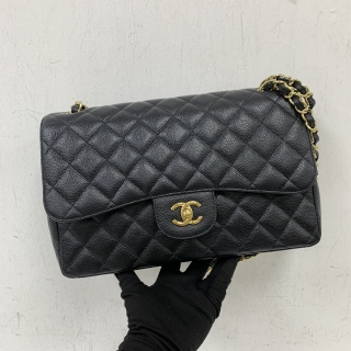 CHANEL BAG CLASSIC FLAP CAVIAR SKIN 30CM JUMBO W DOUBLE FLAP GHW NO.16 W/CARD 16039145