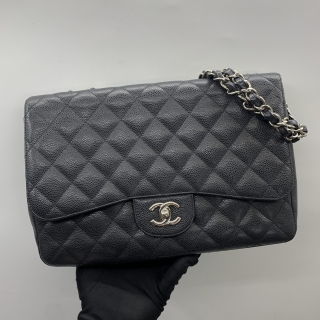CHANEL BAG CAVIAR SKIN JUMBO 30CM SINGLE FLAP NO.13 W/CARD BLACK SHW 13379524