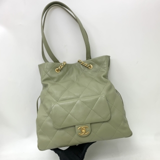 CHANEL BAG LAMBSKIN DRAWSTRING 2WAY GREEN　MICROCHIPPED LH1K1K1NGH