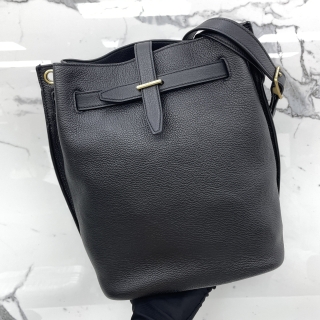 YSL BAG 727673 BOUCLE BUCKET SHOULDER BAG BLACK GRAINED CALFSKIN