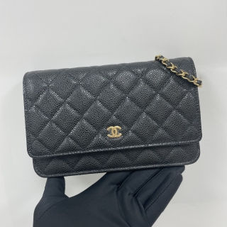 CHANEL SLG AP0250 CAVIAR WALLET ON CHAIN BLACK GHW MICROCHIPPED W/RECEIPT 2021 GU1597N9