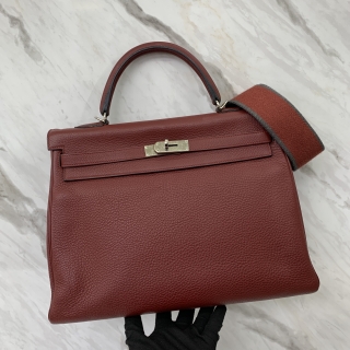 HERMES BAG KELLY AMAZONE 35 □O TAURILLON CLEMENCE ROUGE CASAQUE RED