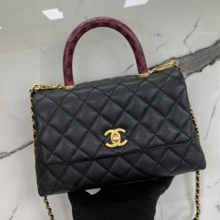CHANEL BAG CAVIAR SKIN A92990 COCO HANDLE XS 23CM BLACK CHAIN SHOULDER LIZARD HANDLE NO. 26 W/CARD