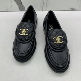 CHANEL SHOES LOAFERS 24C MOCASSINS BLACK #37.5