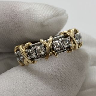 TIFFANY FINE JEWELRY RING JEAN SCHLUMBERGER SIXTEEN STONE DIAMONDS PT950 YG750 8.1G
