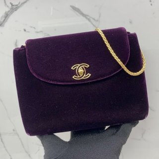 CHANEL BAG  PURPLE VELVET SINGLE FLAP 19CM NO.5 W/O CARD 5480384