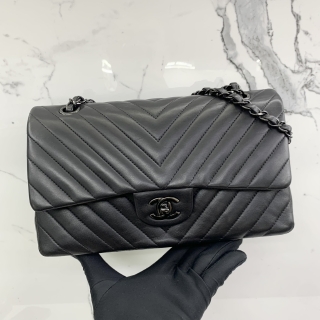 CHANEL BAG CLASSIC FLAP LAMBSKIN CHEVRON W DOUBLE FLAP 25CM MEDIUM BHW NO.21 W/CARD 21032321
