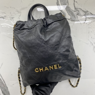 CHANEL BAG CALF CHANEL22 BACKPACK BLACK MICROCHIP LG74XK9E