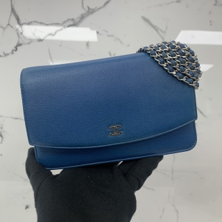 CHANEL SLG CAVIAR SKIN CHAIN WALLET WOC BLUE SHW NO. 16 16902517