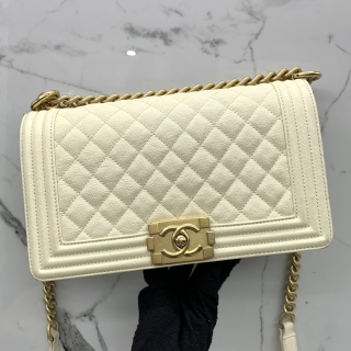 CHANEL BAG BOY CAVIAR SKIN MEDIUM 25CM SHW, NO CARD, NO.27 CREAM 27204343