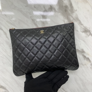 CHANEL SLG CAVIAR SKIN 27CM CLUTCH BLACK NO.28 NO CARD POUCH 28192135