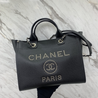CHANEL BAG DEAUVILLE A57069 CAVIAR CHAIN TOTE BLACK SHW NO.25 WC 25361401