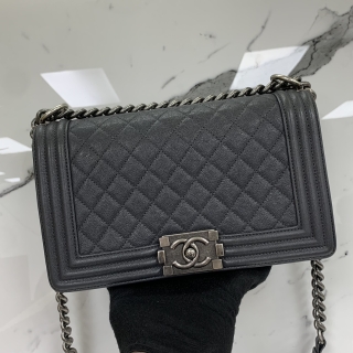 CHANEL BAG BOY 25CM OLD MEDIUM CAVIAR GREY SHW NO.26