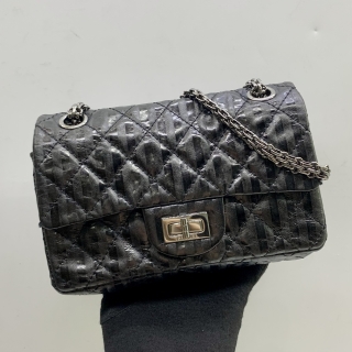 CHANEL BAG 2.55 224 20CM CHAIN SHOULDER BLACK W/CARD NO 12 12290146