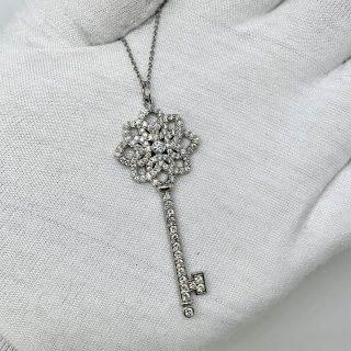 TIFFANY FINE JEWELRY NECKLACE PT950 DIAMOND KEY PENDANT 14.0G