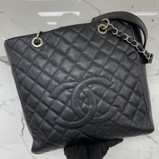 CHANEL BAG CAVIAR SKIN PST CHAIN SHOULDER TOTE SHW BLACK NO.18 (W/CARD) 18001689