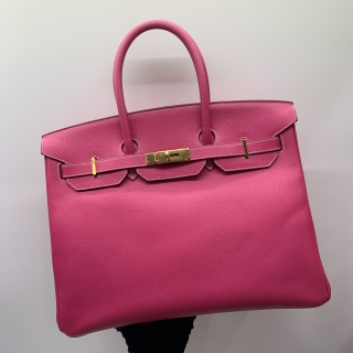 HERMES BAG BIRKIN 35 EPSOM RETOURNE ROSE TYRIEN GHW □Q STAMP COLOUR TOUCHED-UP  (NO CLOCHETTE, W/KEYS & LOCK)