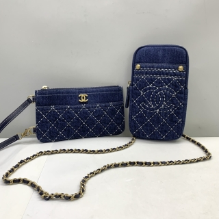 CHANEL BAG  BLUE QUILTED DENIM VERTICAL DOUBLE BAG NO.29 (NO CARD) 29078623