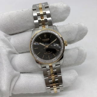 TUDOR WATCH GLAMOUR  DATE 53023 31MM BLACK DIAL DIAMOND BEZEL AUTOMATIC 2021 FULLSET J373417
