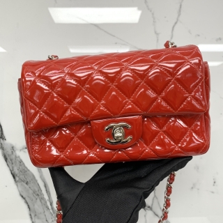 CHANEL BAG PATENT RED MINI RECTANGLE 20CM SHW CHAIN SHOULDER NO.19 NC 19032995