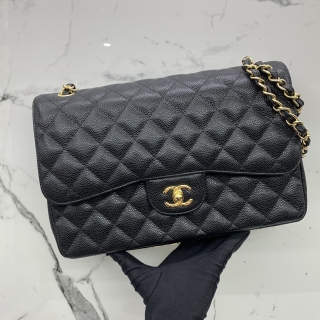 CHANEL BAG MATELASSE CAVIAR SKIN JUMBO DOUBLE FLAP BLACK GHW 30CM NO.27 WITH CARD 27935038