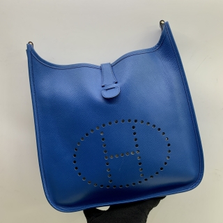 HERMES BAG EVELYN I  GM 33 EPSOM BLUE STAMP NOT LEGIBLE