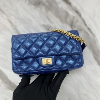 CHANEL BAG BOY CALFSKIN MINI CHAIN SHOULDER GHW METALLIC BLUE NO.26 (NO CARD) 26205784