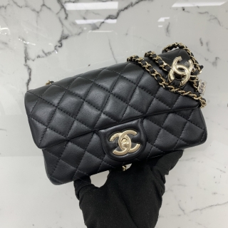 CHANEL BAG CLASSIC FLAP AS5759 20CM LAMBSKIN CRUSH COCOMARK MINI BLACK GHW P63UUPUH