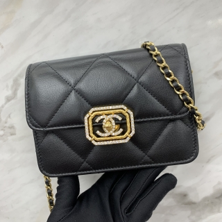 CHANEL BAG LAMBSKIN AP3125 CLUTCH WALLET ON CHAIN WOC BLACK GHW MICROCHIP GU5P0T8K