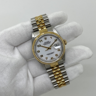 ROLEX WATCH DATEJUST 36 16233 21 LINKS WHITE DIAL WATCH ONLY W/SERVICE RECEIPT