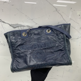 CHANEL BAG DEAUVILLE CALF SKIN 34CM BLUE SHW NO.22 NO CARD 22307175