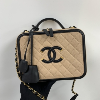 CHANEL BAG CAVIAR SKIN FILIGREE VANITY BEIGE CHAIN 2WAY NO.22 W/CARD