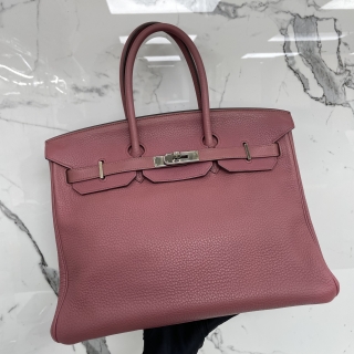 HERMES BAG BIRKIN 35 TAURILLON CLEMENCE BOIS DE ROSE PHW □N STAMP  (NO CLOCHETTE)