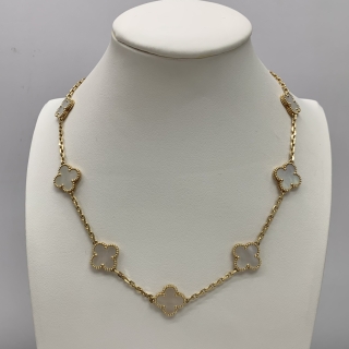 VAN CLEEF & ARPELS FINE JEWELRY NECKLACE VINTAGE ALHAMBRA MOP 10 MOTIFS YG750 24.4G W/CERTIFICATE JA586086