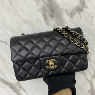 CHANEL BAG MATELASSE LAMBSKIN MINI RECTANGLE CHAIN SHOULDER SINGLE FLAP 20CM MICROCHIPPED