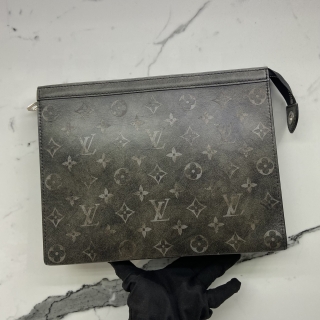 LOUIS VUITTON SLG MONOGRAM POCHETTE VOYAGE MM BRUSHED MONOGRAM BLACK M11764 RFID