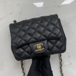 CHANEL BAG CLASSIC FLAP A35200 LAMBSKIN 17CM MINI SQUARE BLACK GHW MICROCHIPPED W/RECEIPT 2024