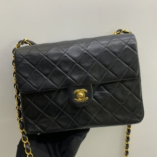 CHANEL BAG MATELASSE LAMBSKIN 20CM VINTAGE MINI SQUARE BLACK GHW W/CARD NO.2 2347264