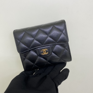 CHANEL SLG CAVIAR SKIN TRIFOLD COMPACT RFID BLACK K11JJH00