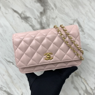CHANEL BAG LAMBSKIN WALLET ON CHAIN CRUSH PINK