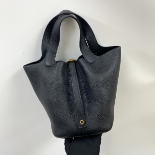 HERMES BAG PICOTIN LOCK 18 PM TAURILLON CLEMENCE GHW NOIR BLACK Y STAMP