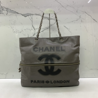 CHANEL BAG CALF CHAIN TOTE GREY NO.12