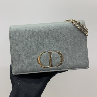 DIOR BAG MONTAIGNE CD LOGO WALLET ON CHAIN WOC SHOULDER GREY LEATHER 19-BO-1220 (MISSING ONE STRAP)