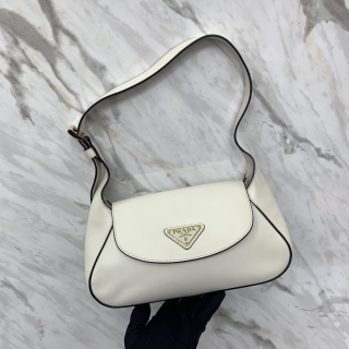 PRADA BAG LEATHER 1BD358 CITY CALF FLAP SHOULDER WHITE 7/B