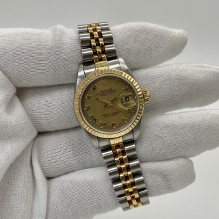 ROLEX WATCH OYSTER PERPETUAL 69173 DATEJUST CHAMPAGNE DIAL INDEX W SERIAL (17 LINKS) NO CERT W855254